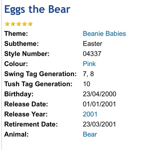 ❤️Bundle 5 for $15❤️ 2000 Eggs the Bear Beanie Baby - Picture 6 of 15